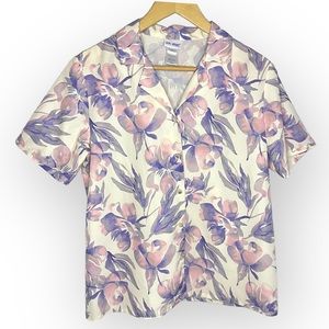 Vintage Vicki Wayne floral watercolor collared button up